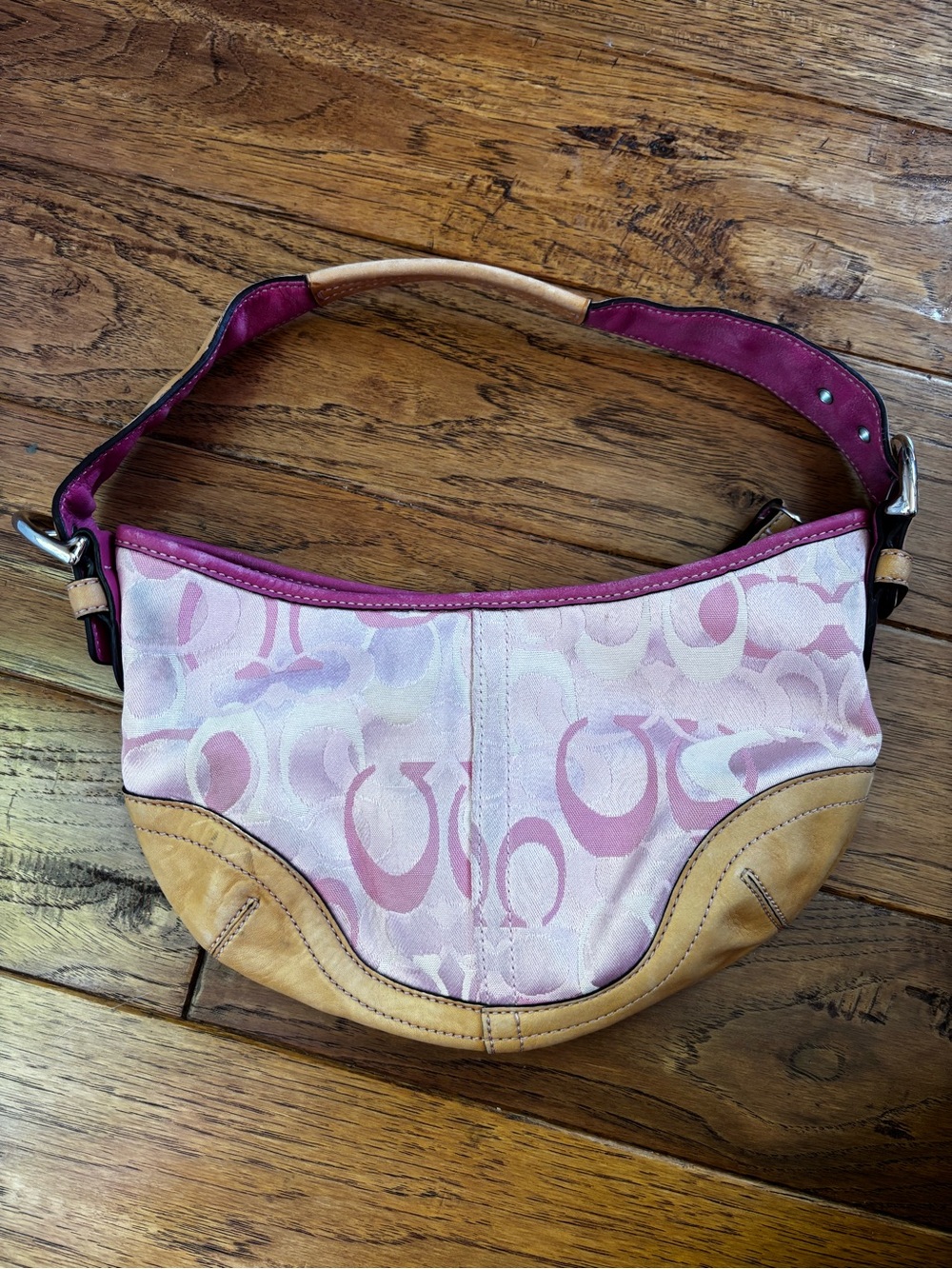 Vintage Y2K Coach OpticPink Signature Monogram Demi Hobo Bag Canvas Leather 1850